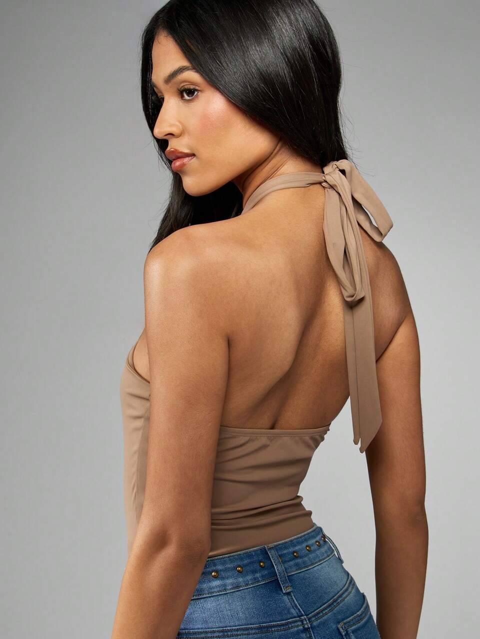 MISSGUIDED Form Fitting Halter Neck Bodysuit Features Ring Detail