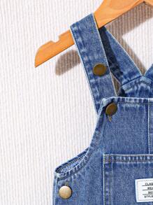 SHEIN Playful Pals 男婴休闲可爱百搭蓝色水洗牛仔背带裤（仅裤子） - 中等水洗藍 - 查看 6