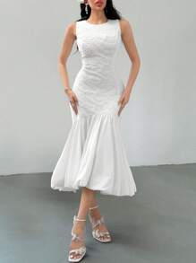 DAZY 1pc Women Textured Fabric Mermaid Dress, Sleeveless Wedding Women Dresses - White - View 2