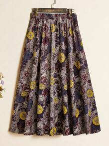 SHEIN LUNE Plus Size Women Summer Casual Retro Floral Print Skirt, Suitable For Daily/Leisure Travel Holiday Fall Cloth For Women - Multicolor - View 1