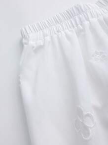 Breezaya 女士度假松紧腰花卉刺绣宽松阔腿裤 - 白色 - 查看 4