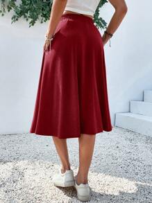 Breezaya Simple Solid Color Casual Vacation Skirt, Summer - Burgundy - View 2