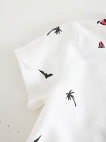 Cozy Pixies 2pcs Baby Boy Coconut Tree Graphic Round Neck Short Sleeve Cardigan & Casual Shorts Set