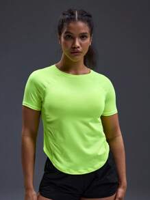 POWERISTA Powerista Women Neon Green Round Neck Raglan Short Sleeve Daily Fitness Sports T-Shirt