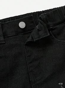 SHEIN 男童休闲破洞修身牛仔裤 - 黑色 - 查看 4