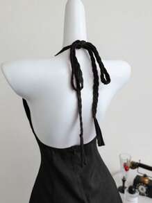 Elamini Vestido de línea A con cuello de pico profundo, cordón y espalda descubierta, sexy y elegante, para primavera/verano