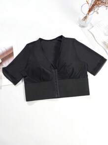 SHEIN Plus Size Black Breathable Lace Trim Waist Trainer Corset Top Comfortable And Shapewear For Everyday - Black - View 3