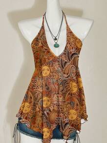 Attitoon Áo cổ yếm hở lưng in hình thần mặt trời vàng cổ điển, phong cách ngày lễ - Nhiều màu - Xem 8