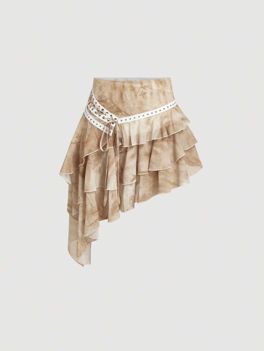 SHEIN MOD 不对称荷叶边吊带中长裙、波西米亚风半身裙、假日、休闲裙、节日裙、度假裙、嬉皮裙、休闲裙、波西米亚风半身裙、夏季半身裙、音乐会、女士西部服饰、女士波西米亚风半身裙、波西米亚风