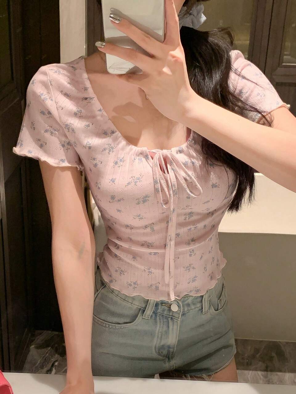 New Summer Bow Decor Slim Fit Women T-Shirt, Suitable For Dating Cute Tops Vacation Going Out Tops