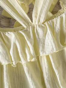 Modelyn Blusa amarilla con cuello halter y manga larga para mujeres - Amarillo - Ver 5