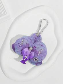 ROMWE Fairycore 1 件时尚紫色兰花钥匙扣配件，适合海滩、婚礼、母亲节、包包饰品 - 彩色 - 查看 7