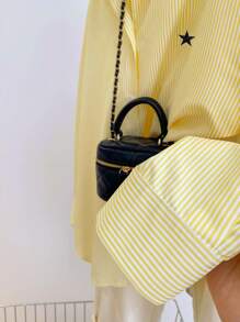 SHEIN قميص بأكمام طويلة ذو أزرار أنثوي مطبوع بنجوم وخطوط