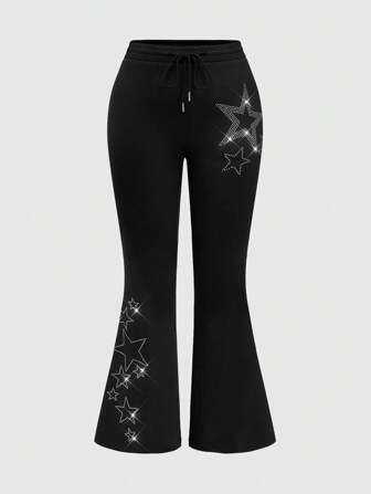 Grunge Punk Pantalon slim évasé orné de cristaux de style punk grande taille