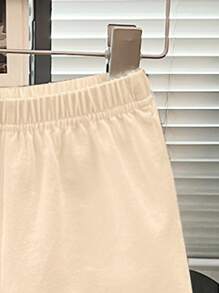 SHEIN 两件套男婴夏季套装 - 字母和熊印花短袖T恤和短裤 - 杏色 - 查看 5