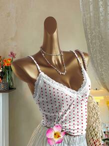 CovetEZ Camisola floral encaje de flores en miniatura con escote en V profundo para mujer, atuendo de primavera/verano