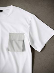 Manfinity Homme 男士夏季休闲撞色口袋T恤和工装短裤套装 - 白色 - 查看 3