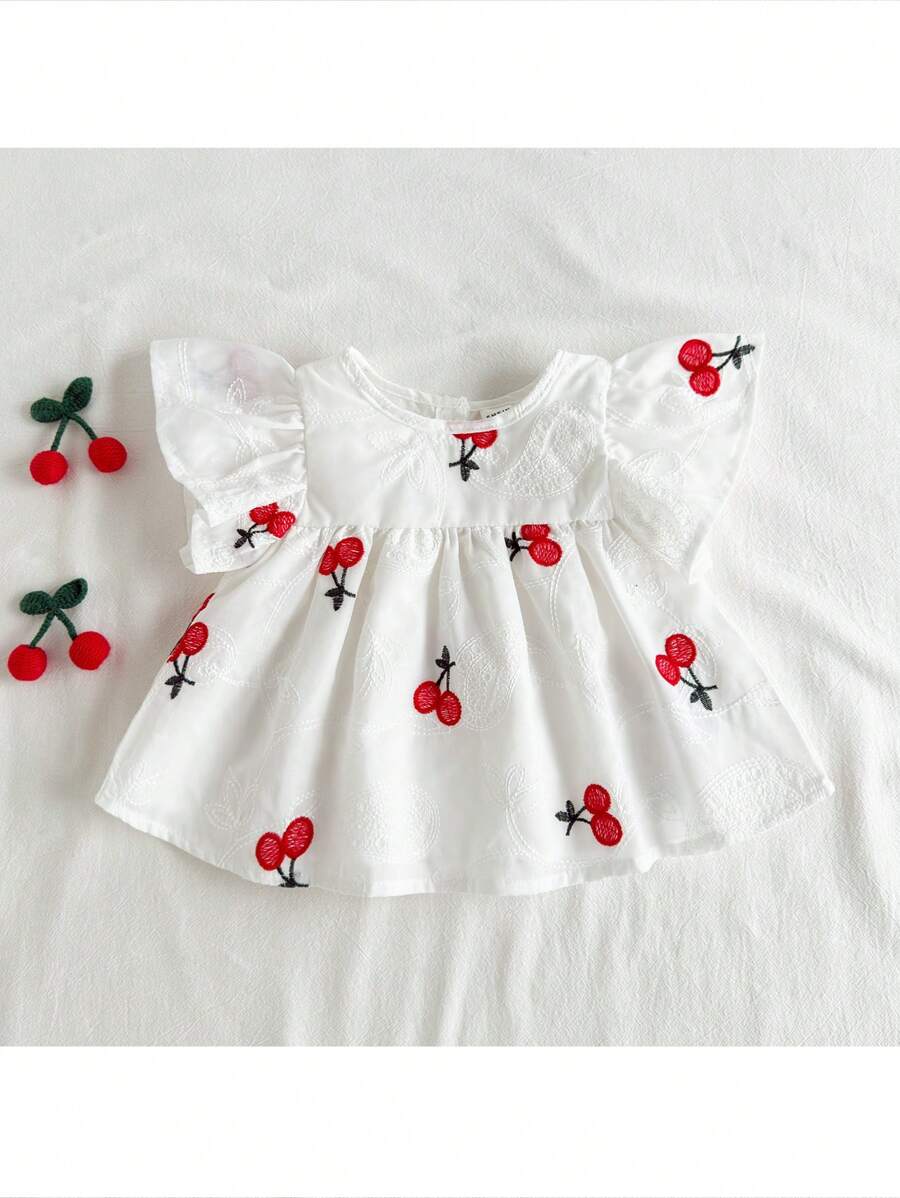 Loomiva Baby Girl Solid Color Round Neck Cap Sleeve Casual Pullover Top