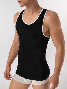 Men's Contrast Trim Muscle Fit Tank Top - Black - View 4