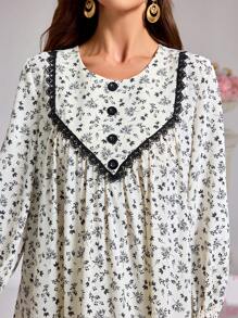 Lacomfia Váy hoa giản dị thanh lịch dành cho nữ - Màu be - Xem 6