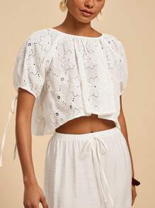 Travachic 夏季户外度假约会套装，度假开衩纹理刺绣面料上衣和纹理面料半裙女士休闲两件套，夏季海滩度假套装，返校装，简约装，办公室装，复古装，教师装，约会装，日常穿搭，毕业季，独立日，母亲节，夏季婚礼季姐妹下午茶聚会节日套装 - 白色 - 查看 1