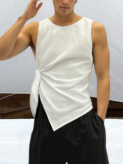 Manfinity Dauomo 男士夏季纯色圆领侧打结时尚上衣