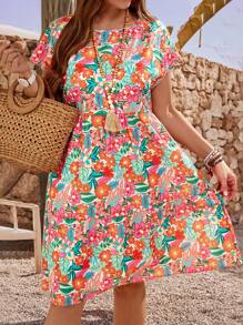 EMERY ROSE 多莉花卉印花圆领无袖加大码连衣裙，适合春夏季 - 彩色 - 查看 5