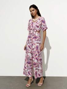 Lumivelle Open Crotch Design Printed Short Sleeve Jumpsuit For Women - Multicolor - View 5