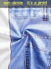 SHEIN Pantalon droit décontracté non en denim avec graphique de lettre tissé pour préadolescentes
