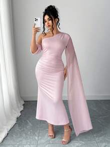 Elenzga Abito da donna in stile moda con inserto in rete, decorato con perle, abito che scolpisce la vita