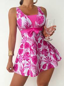Swim Lushoire 女士夏季海滩热带植物印花泳衣裙配短裤 - 彩色 - 查看 3