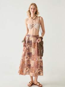 Florisole Modna, swobodna, uniwersalna, boho, wakacje, luźna odzież damska, spódnica Young Fit Flowy, wakacje wiosna/lato - Wielokolorowe - Zobacz 3