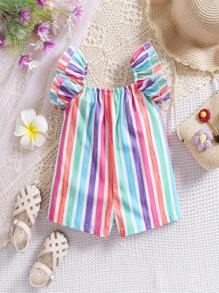 Travachic KIDS Newborn Baby Girl Cute Vacation Striped Cap Sleeve Romper, Summer - Multicolor - View 1