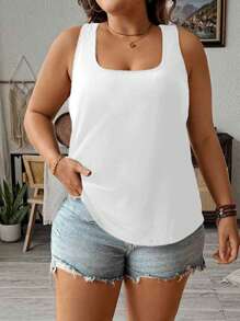 EMERY ROSE Casual Minimalist White Thick Strap Loose Tank Top For Women,Slightly Sheer Suitable For Summer