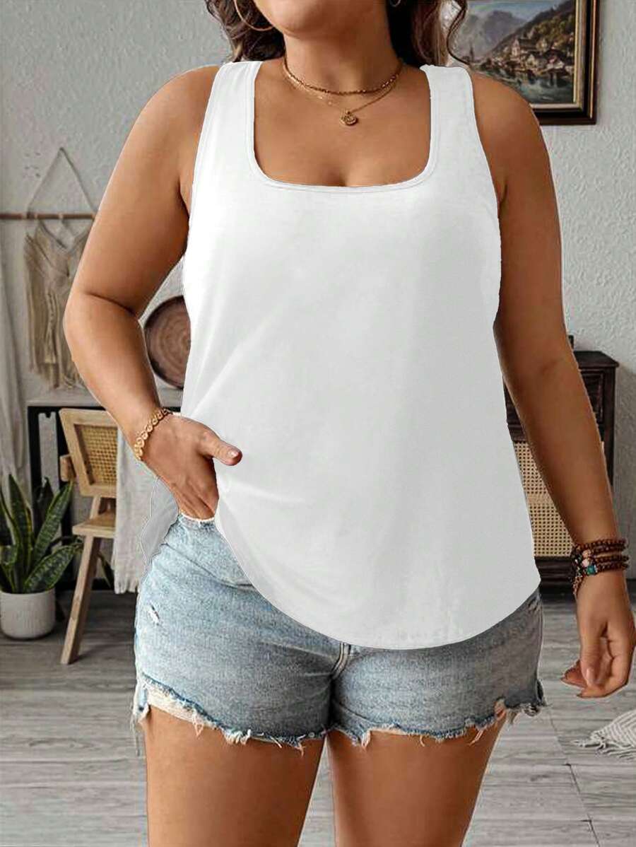 EMERY ROSE Casual Minimalist White Thick Strap Loose Tank Top For Women,Slightly Sheer Suitable For Summer