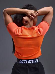 Powerista Women's Solid Color Raglan Sleeve Short Sleeve Casual Fitness T-Shirt - Orange - View 3