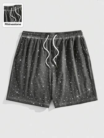 Grunge Punk Men's Grunge Sparkling Rhinestone Washed Shorts