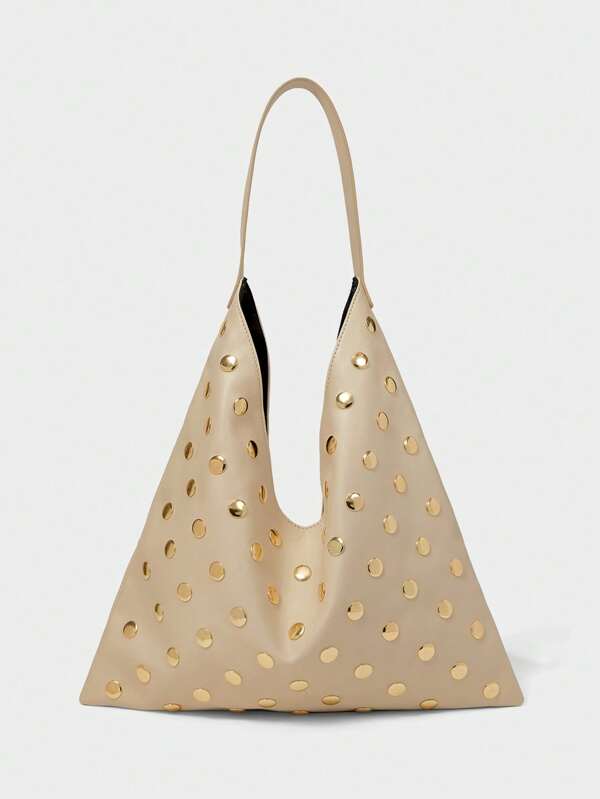 SHECARRY Bolso de hombro para dama, bolso hobo, de moda, elegante, sencillo, personalizado, versátil, clásico, con remaches, para ir al trabajo, la oficina, citas, uso diario, compras, tomar el té por la tarde