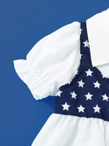 SHEIN Baby Girl Summer White Independence Day Print Mock 2 Pieces Dress With Decoration, Daily Casual Outfit Necessity,4th Of July - White - View 5