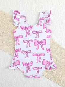 Baby Girl Butterfly Print Ruffle One-Piece Swimsuit With Flutter Sleeves Baby Girl Summer Clothes Baby Girls Bodysuits Baby Clothing Summer Baby Summer Clothes Girl Baby Girl Summer Baby Girls Bodysuits Baby Girls Clothing Summer - Pink - View 2