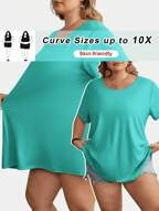 SHEIN CURVE+ Plus Size Plain Color Casual Short Sleeve T-Shirt, Summersummer/Country/Beach Vacation Outfits/Beach Outfits/Beach Wear