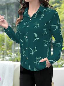 EMERY ROSE Áo cánh dài tay họa tiết hoa mơ thanh lịch giản dị dành cho nữ - Màu xanh lá cây đậm - Xem 6