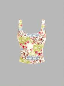 Sweetra 女士休闲方领荷叶边吊带背心，夏季 - 彩色 - 查看 5