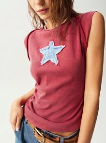 Bohemela Camiseta de punto y top sin mangas con escote redondo para tallas grandes - Burdeos - Ver 4