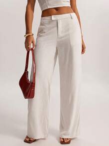 SHEIN BAE Women Plain Pocket Straight Leg Loose Casual Pants, Versatile Business Casual Woman,Cargo Pants