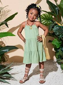SHEIN Vestido casual sin espalda de unicolor tejido para niña