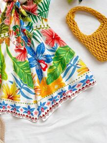 Soleia Spring & Summer Casual Vacation Western Beach Wedding Guest Outfit, Graduation Brunch Dress, St. Patrick's Day Spring Break Easter Music Festival, Elegant Boho Tropical Halter Backless Tie-Front Romper Tropical Dresses For Women Dresses For Women Beach