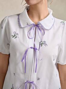 SHEIN LUNE Graduation Babydoll Cute Summer Tops Women Blouses - Mauve Purple - View 2