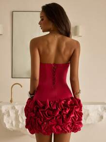 Vowa 复古时尚红色亮片不规则领子，紧身胸衣背部可调节领带，荷叶边荷叶边下摆裙 - 适合各种正式场合，时尚女士派对鸡尾酒会礼服