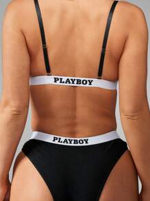 Missguided x Playboy 现代运动文胸丁字裤套装配套内衣套装高腰三角裤运动两件套休闲内衣套装 - 黑色 - 查看 5